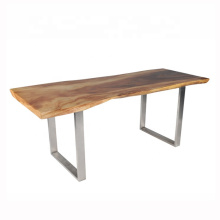 Home Furniture Stainless Steel Rectangular Solid wood Large Dining Table In Foshan